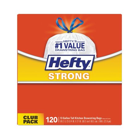 HEFTY 13 gal Trash Bags, 23.75 in x 27 in, 0.9 mil, White, 90 PK E84574
